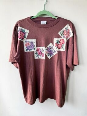 Single stitch cottage core 90s oversized floral patch novelty T-shirt-XL